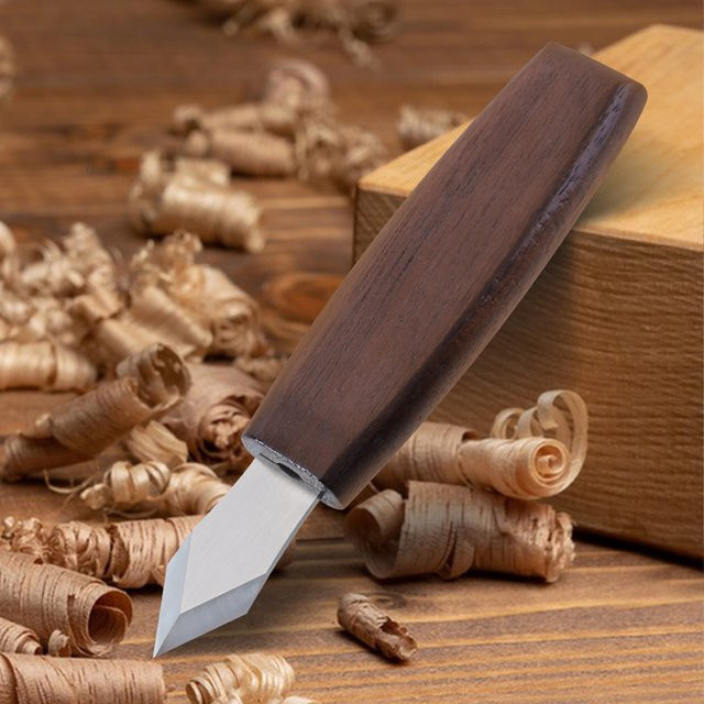 PINTUDY Markierungsmesser aus Kohlenstoffstahl mit doppelter abgeschrägter Klinge und braunem Holzgriff inklusive Schutzscheide - Bild 1