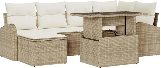 vidaXL Garten-Sofa-Set aus Poly-Rattan in Beige mit 7-teiliger L-Form, Sitzmöbeln und integriertem Stauraum für Kissen - Bild 1