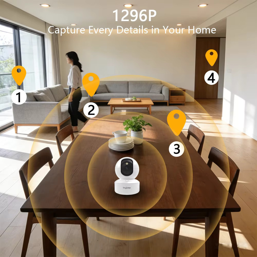 Boykeep 2K Haustier-Hundekamera mit App-Steuerung, 5G/2,4GHz WLAN Innen-Sicherheitskamera mit 360° Schwenk- und Neigefunktion, 2-Wege-Audio und Nachtsicht, Weiß - Bild 3