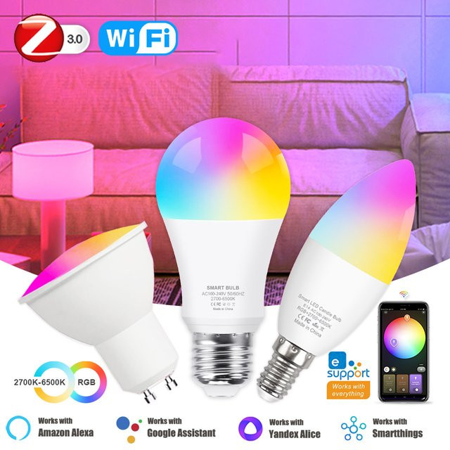 Excellux Smart LED Glühbirne E27 RGB WiFi Zigbee Lampe mit Alexa und SmartThings Kompatibilität, Multicolour - Bild 1
