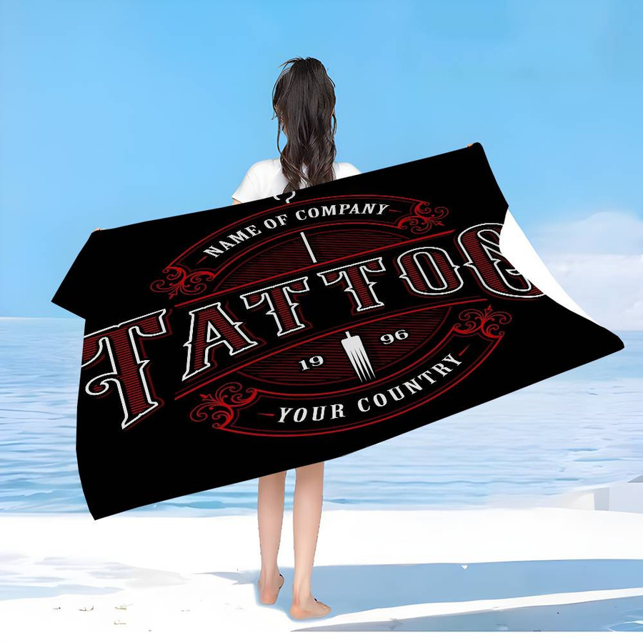 Ka Chen Muda Strandtuch Tattoo Studio Logo aus Mikrofaser, bunt und weiß, B: 30 cm, H: 60 cm - Bild 1