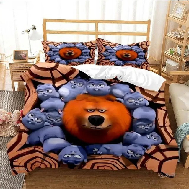 Bettwäscheset Grizzly & Die Lemminge mit Cartoon Anime Print, bestehend aus Bettbezug und Kissenbezug, Breite: 133 cm, Höhe: 70 cm - Bild 1