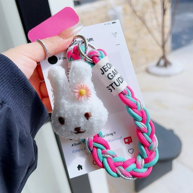 Longsheng Handyhülle mit niedlichem Kaninchen-Design und geflochtenem Nylon-Handgelenkband in Kontrastfarben - Bild 1