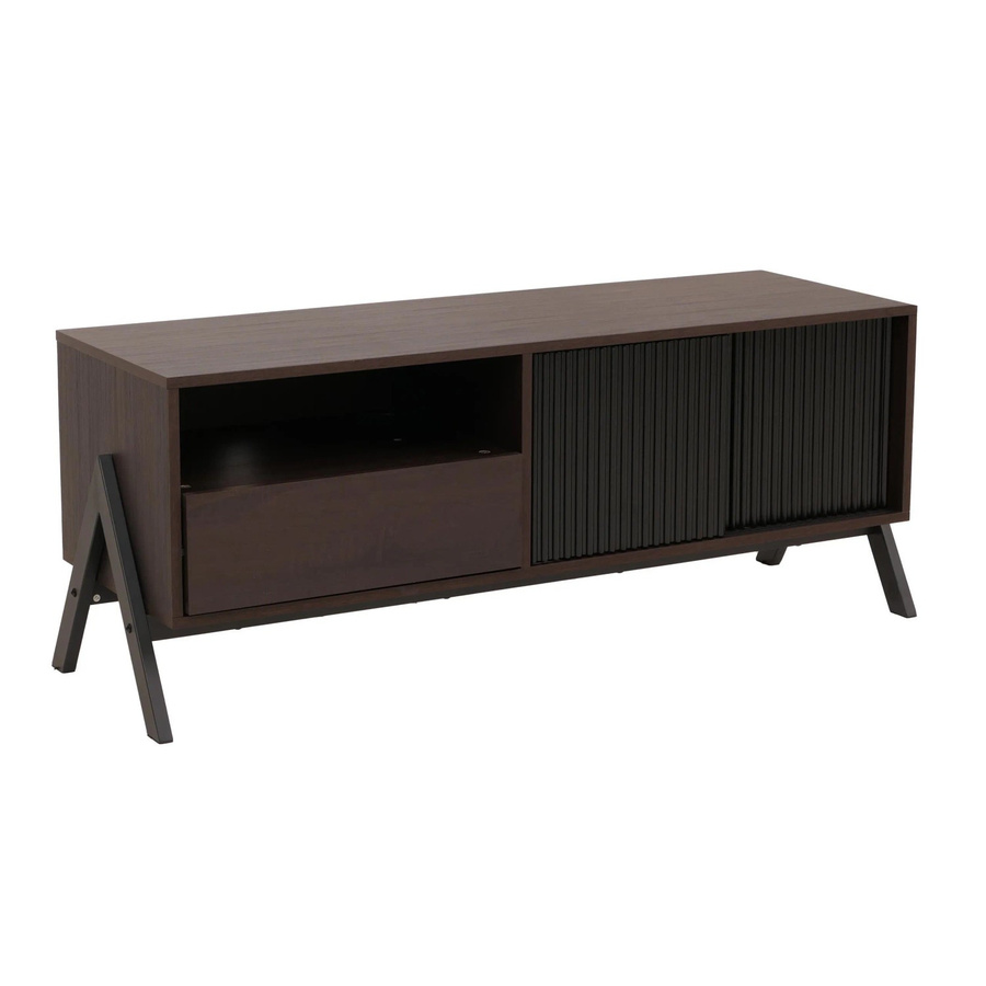 MCW TV-Rack MCW-O40 Lowboard in Walnuss-Optik mit Schiebetür und Staufächern aus MDF und Metall, H: 49 cm, B: 120 cm, T: 40 cm - Bild 2