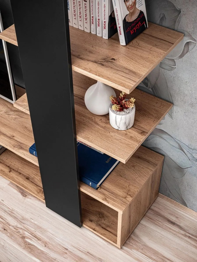 Wohnwand Furn.Design in Schwarz und Wotan Eiche, Lowboard mit offenen Regalen und Türen, Breite: 190 cm - Bild 3