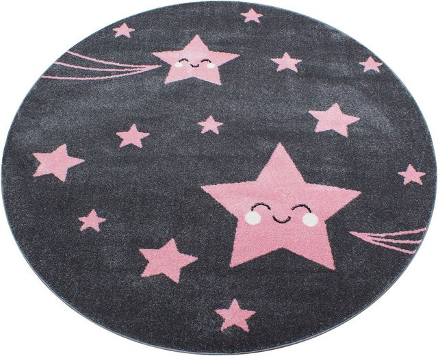 Kinderteppich TASNA von Kadima Design mit Sternen-Motiv, Rosa, Durchmesser: 120 cm - Bild 1