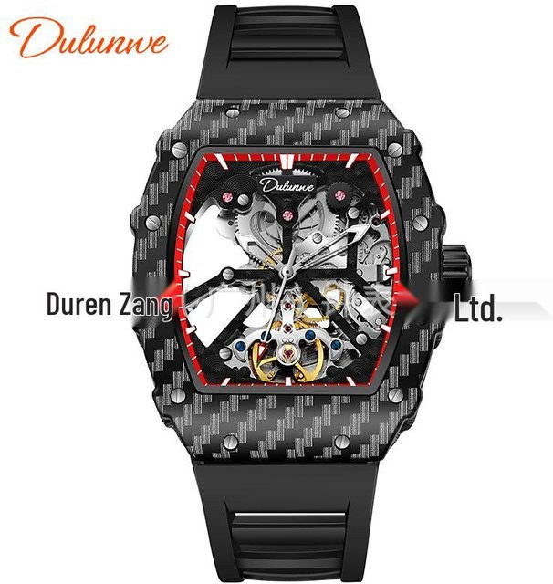DURRENWEI Automatik Uhr, Skelett, Kohlefaserdesign, Schwarz, Herren - Bild 1