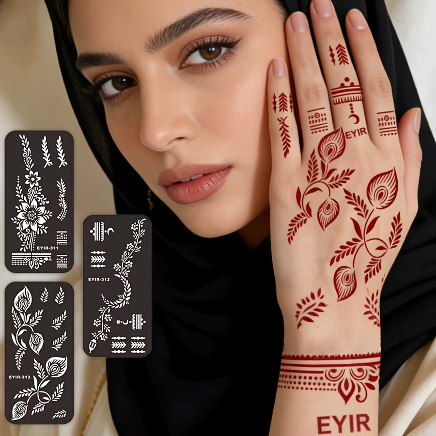 EYIR Mandala-Blumen-Handschablonen mit weinroter Tattoo-Paste, Unisex - Bild 2