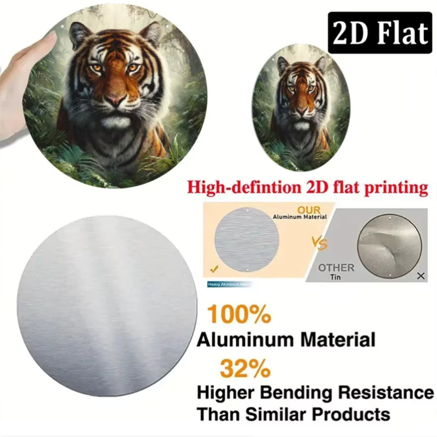 CIFBUY Tiger Willkommensschild aus Aluminium-Metall, Modernes Wanddekor mit Animal-Print für Innen und Außen, B/H: 20,32 x 20,32 cm, Mehrfarbig - Bild 3