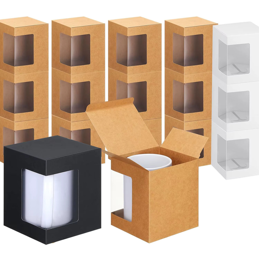 12er-Pack Geschenkboxen für Sublimationsbecher und Kaffeetassen mit Sichtfenster aus Papier in Schwarz und Weiß - Bild 4
