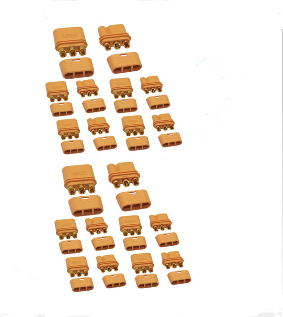 5/10 Paar MR30 Stecker Set mit Hülle männlich und weiblich in Orange für FPV RC Lipo Batterie Anschluss ESC und Motoren von Multicoptern und Flugzeugen - Bild 1