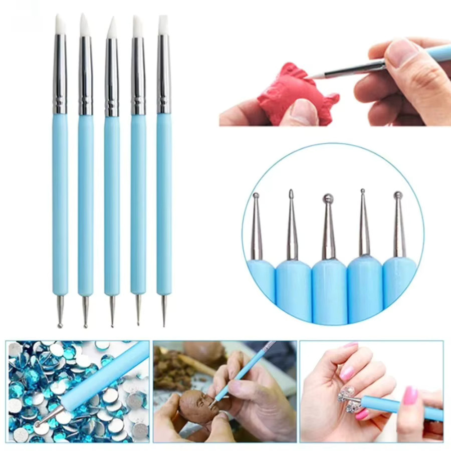 5er Set Ton Modellierwerkzeug Set mit Pinseln für Keramik, Ton und Nail Art in Blau - Bild 1