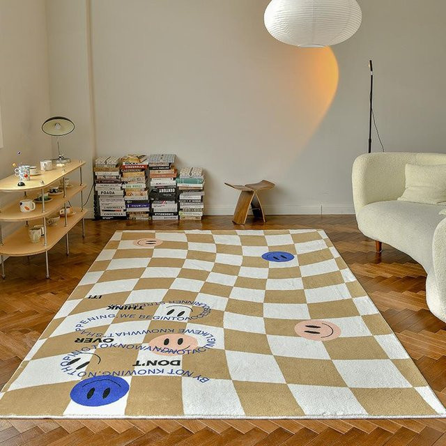 Retro Smiley Teppich in Kariert mit Smiley-Design, weich und waschbar, Mehrfarbig, B: 80 cm, T: 120 cm - Bild 1