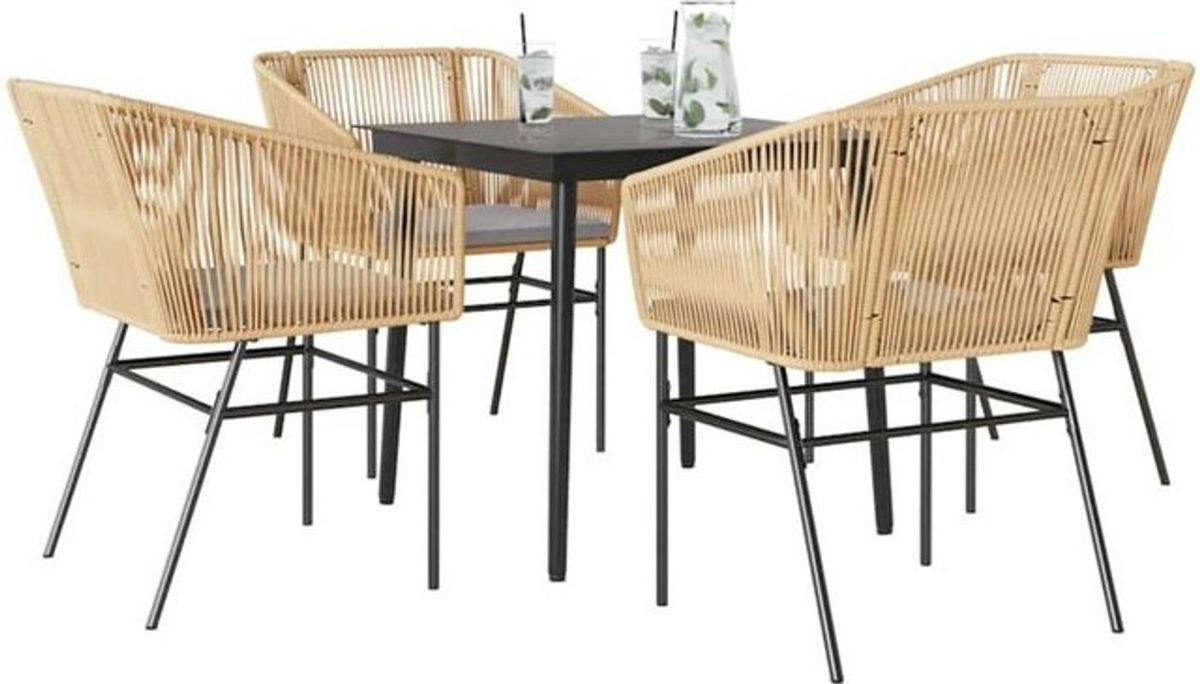 5-tlg. moderne Garten-Essgruppe aus Poly-Rattan und Glas in Braun mit Kissen von vidaxl - Bild 1