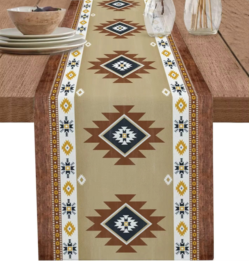 JIT Tischläufer mit aztekischem geometrischem Print in Multicolour, ethnische Tischdekoration aus Leinen, Rechteckig, B/T/H: 133 x 30 x 30 cm - Bild 2