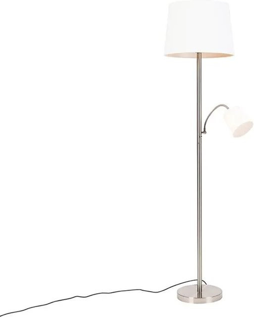 QAZQA Klassische Stehlampe aus Stahl mit weißem Schirm und Leselampe im Retro-Design - Bild 1