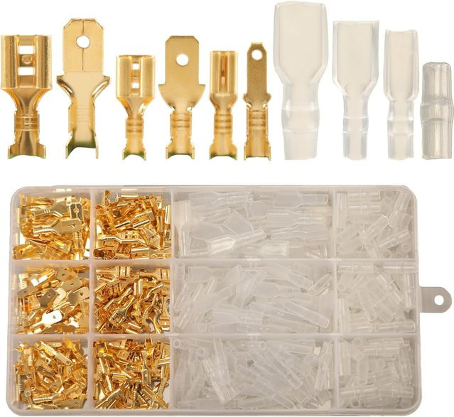 AOKIN Flachstecker-Kit mit 480 Stück: Männliche und weibliche Crimp-Steckverbinder und Isolierhülsen für elektrische Anschlüsse in 2,8 mm, 4,8 mm und 6,3 mm - Bild 1