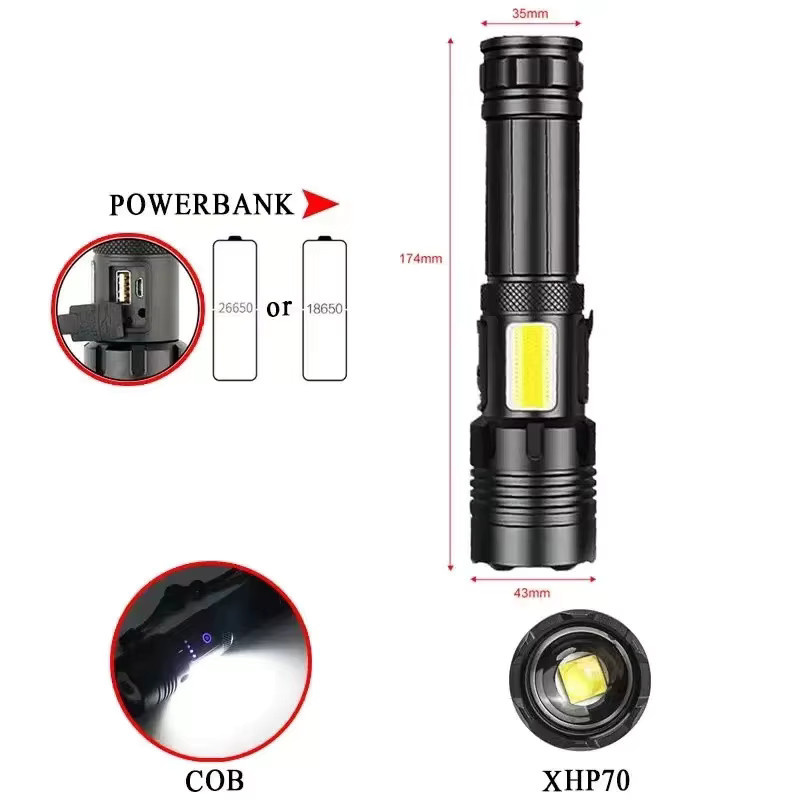 BALDR XHP70 LED Taschenlampe in Schwarz mit USB-Ladefunktion und Zoom für Camping und Jagd - Bild 4