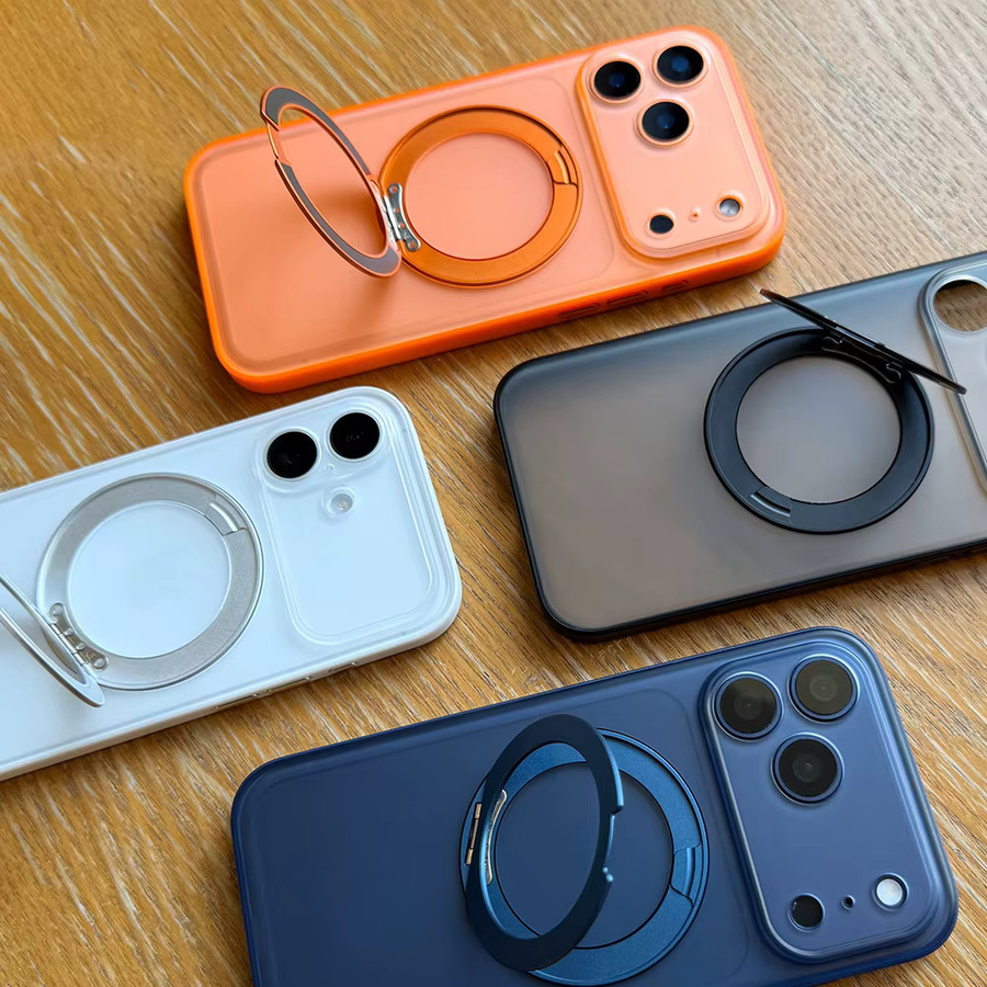 NUCWIN MagSafe Schutzhülle aus PU-Leder und PC für iPhone 17, 16 Pro Max, 17 Pro, 16 Pro in Blau mit 360 Grad drehbarer Metallhalterung und mattiertem Design - Bild 3