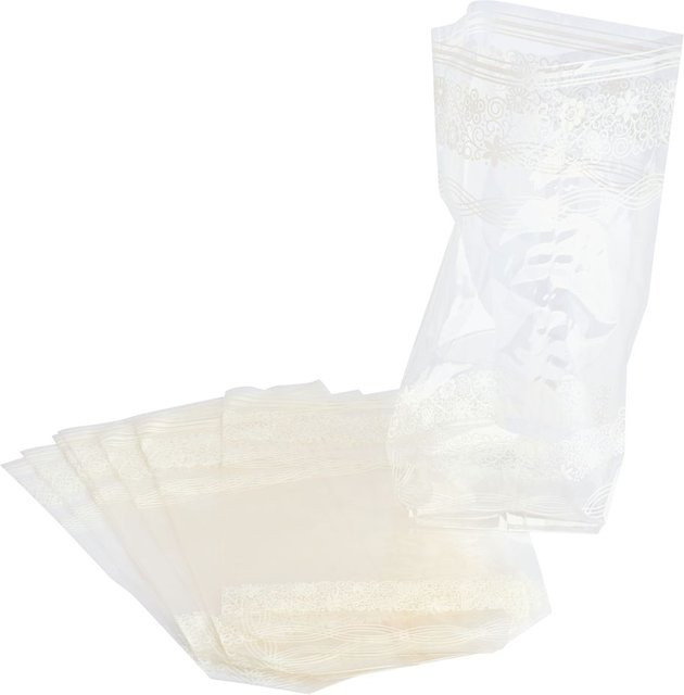 Folia Zellglas-Beutel mit weißem Spitzendruck in Transparent/Weiß, 10 Stück, B: 14,5 cm, H: 23,5 cm - Bild 1