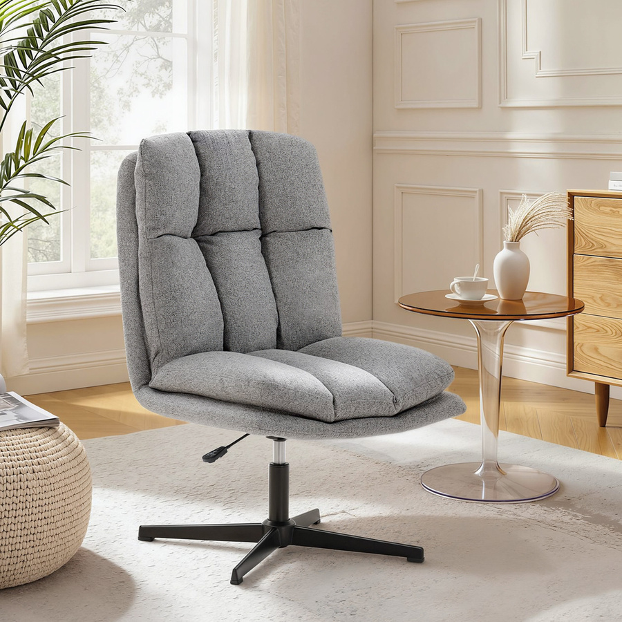 HOMCOM Drehbarer Wohnzimmer-Sessel in Leinenoptik mit Metallbeinen, Hellgrau - Bild 2