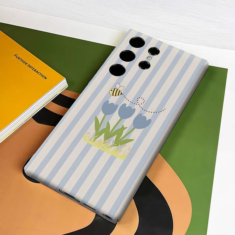 Stoßfeste Handyhülle Bienen und Blaue Tulpen für Samsung Galaxy S26 S25 S24 S23 Ultra Plus, Robuste Doppelschicht Rückabdeckung, Blau/Mehrfarbig - Bild 3