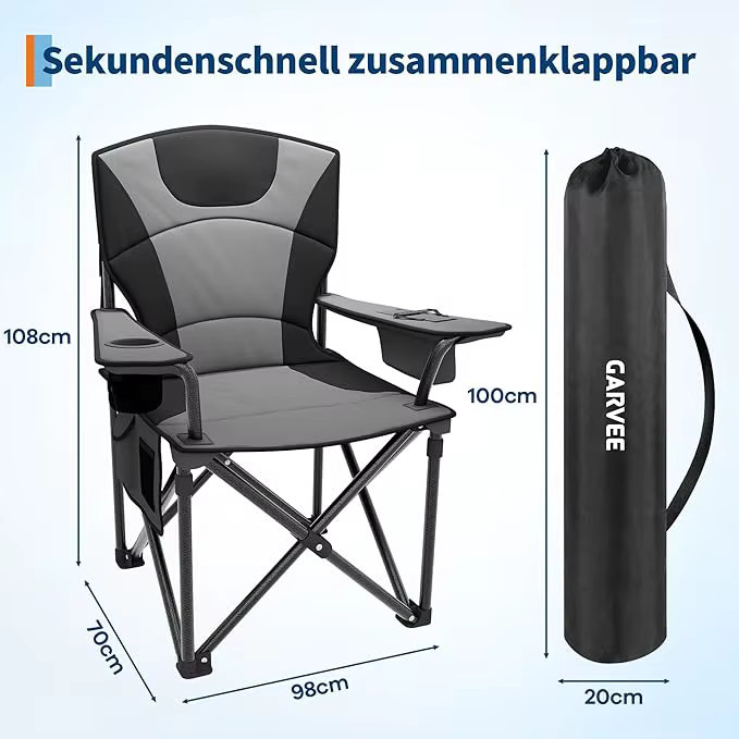 HiMISS 2er Set ultrabreite Campingstühle mit gepolsterter hoher Rückenlehne, zusammenklappbar, Belastbarkeit bis 200 kg - Bild 7