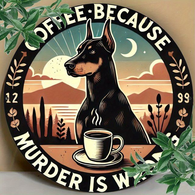Rundes Blechschild Potdemiel mit Dobermann Motiv aus Metall, Durchmesser: 20,32 cm - Bild 1