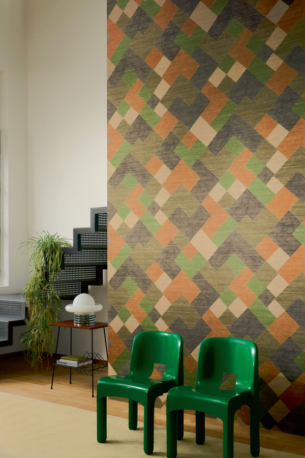 Élitis Tapete Twill VP 1035 65 mit abstraktem geometrischem Design in Multicolour aus Vinyl und Vlies - Bild 1
