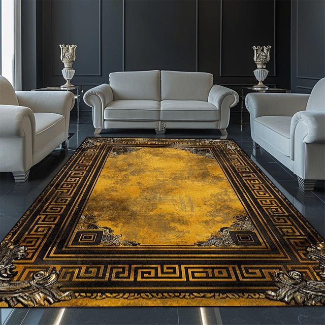 Luxuriöser Teppich in Gold mit Streifenmuster für Wohnzimmer und Flur, rutschfest und waschbar, B/T: 120 x 160 cm - Bild 1