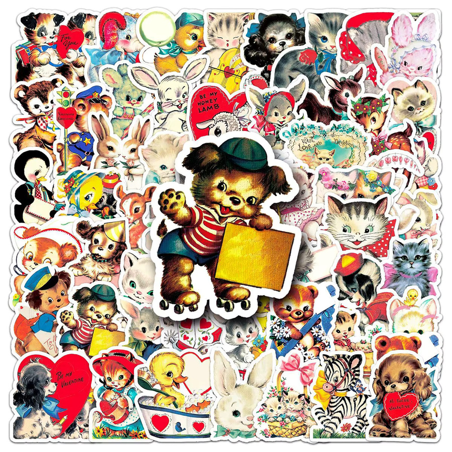 66 Stück Retro-Aufkleber mit niedlichen Haustieren in Multicolour für Scrapbooking und Sammelalben - Bild 3