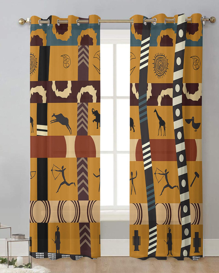 Yiran Furniture Transparente Voile-Vorhänge im Afrikanischen Stil mit Elefant und Giraffe, B: 135 cm, H: 115 cm - Bild 3