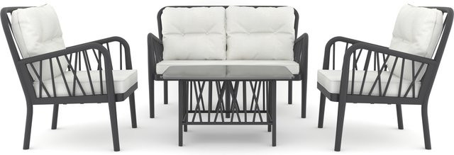 Gartenmöbel-Loungemöbel Gaza aus Polyrattan mit Kissen in Beige - Bild 1