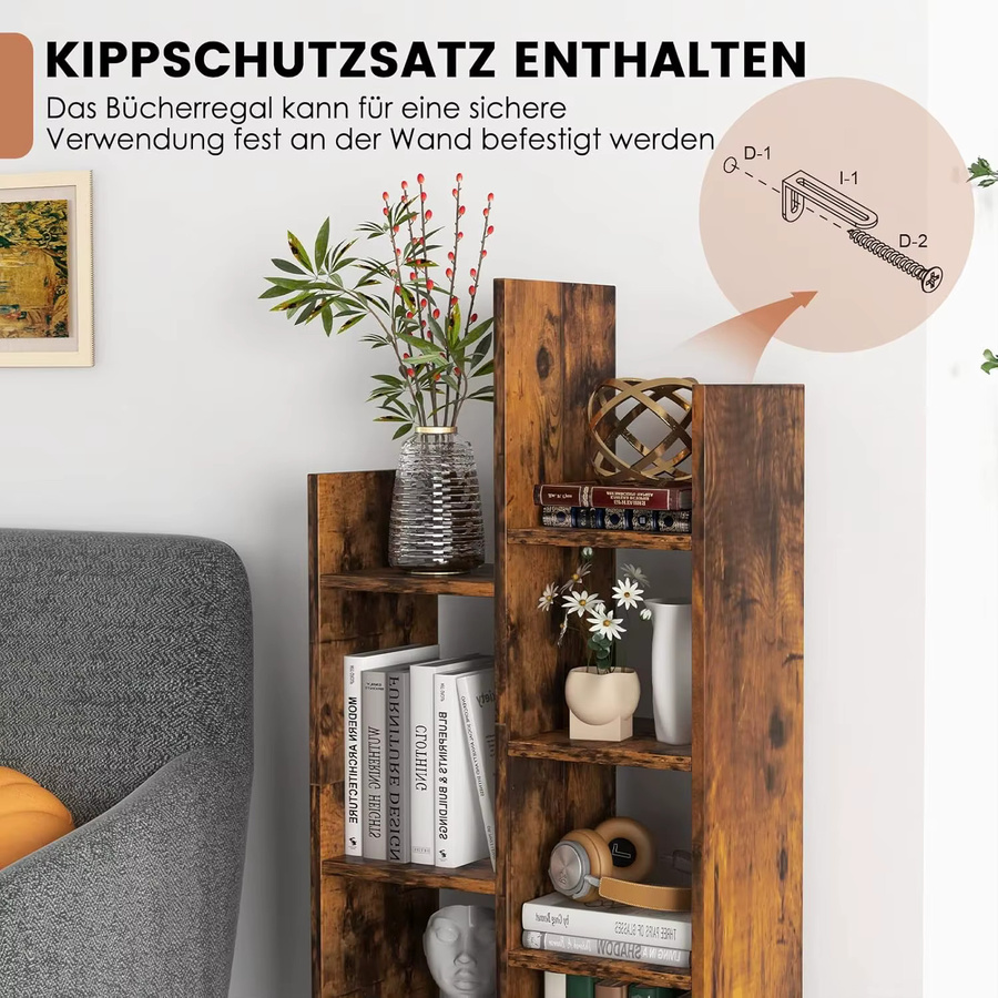 Baumförmiges Bücherregal von GOFLAME mit 7 Fächern und Schublade, Stehregal für Wohnzimmer und Schlafzimmer, B/T/H: 53 x 24 x 118 cm - Bild 6
