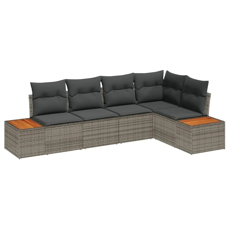 vidaXL Garten-Sofa-Set aus Poly Rattan in Grau mit 5 Teilen, L-Form und integriertem Stauraum sowie Kissen - Bild 2