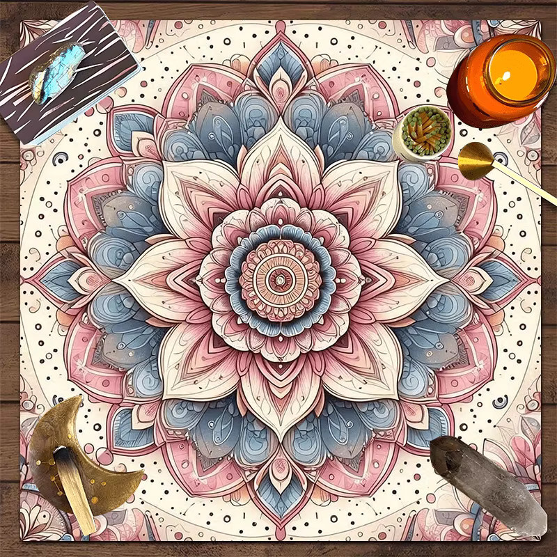 VIKAMA Tarot-Tischdecke mit Sternen, Sonne und Mond in Gold und Multicolour, wasserabweisend und im Boho-Stil - Bild 1