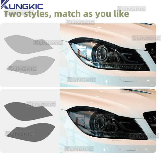 KUNGKIC Scheinwerferfolie für Mercedes Benz AMG C-Klasse W204 C63, transparent, geräuchert und kratzfest - Bild 1