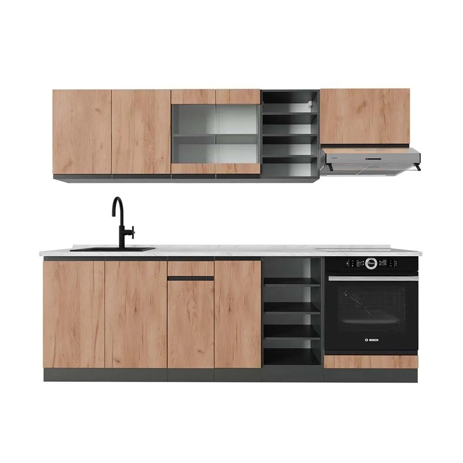 Vicco R-Line Küchenzeile Goldkraft Eiche Anthrazit mit Marmor-Optik, Breite: 240 cm - Bild 2