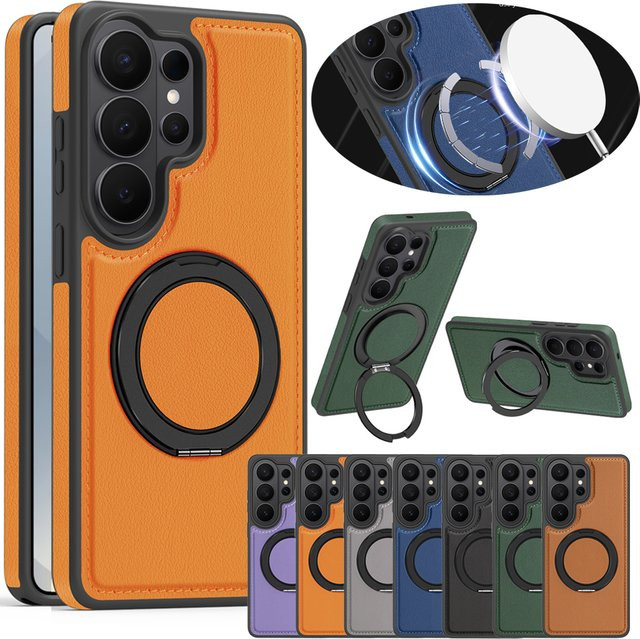 Samsung Lederhülle mit Ringschnalle und Kickstand für Galaxy S26 Ultra, S25 Edge, S24 Plus, S23, S22 in Braun mit kabellosem Laden - Bild 1