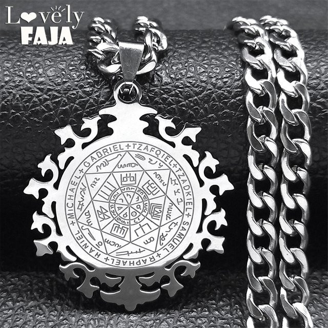 Lovely FAJA Halskette Sieben Erzengel Amulett, Edelstahl, Silber, Herren - Bild 1