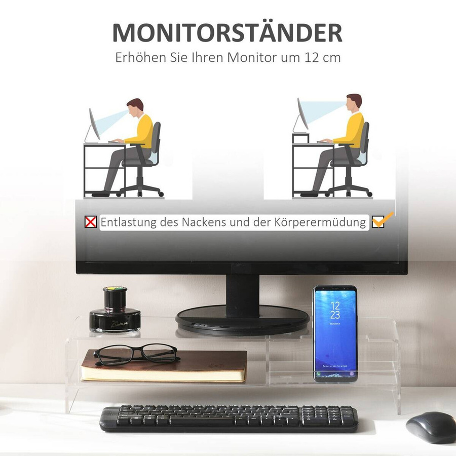 HOMCOM Monitorständer aus Acryl in transparent mit Staufach für bis zu 24 Zoll, B: 50,8 cm, T: 19,0 cm, H: 12,0 cm - Bild 3