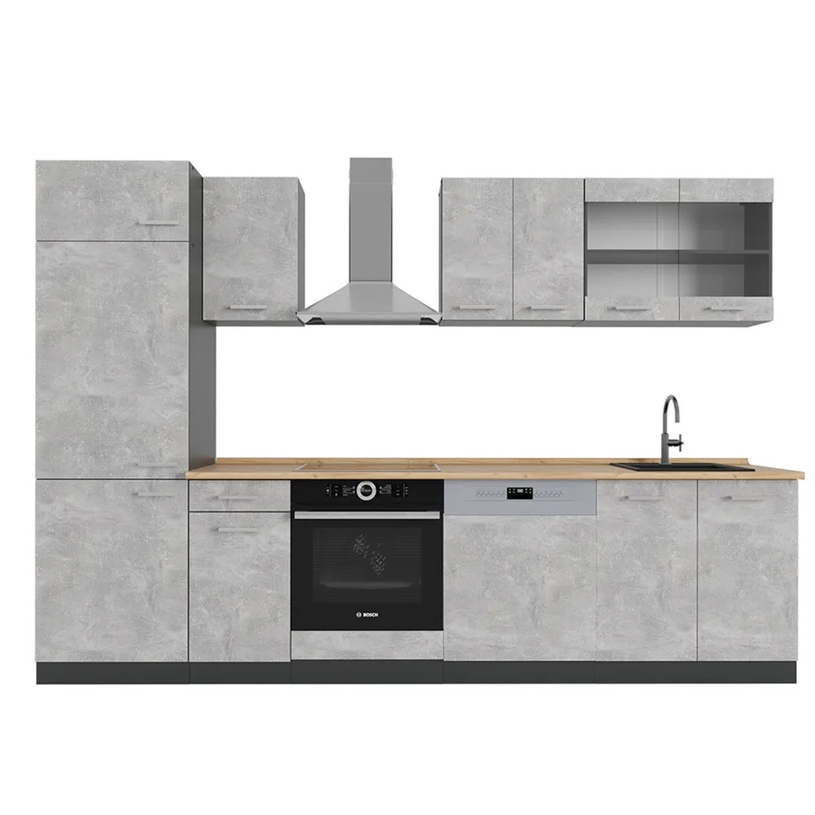 Vicco R-Line Küchenzeile modern in Beton-Optik und Anthrazit mit Eiche-Elementen, Breite: 300 cm - Bild 2