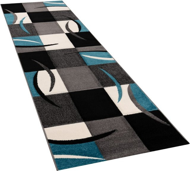 Moderner Teppich Diamora in Türkis mit geometrischem High-Low-Effekt, Breite: 80 cm, Länge: 300 cm - Bild 1