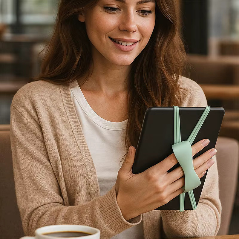 Weiche Silikon-Handschlaufe für E-Book-Tablets als bequemer Fingergriffhalter in Schwarz oder Grün - Bild 3