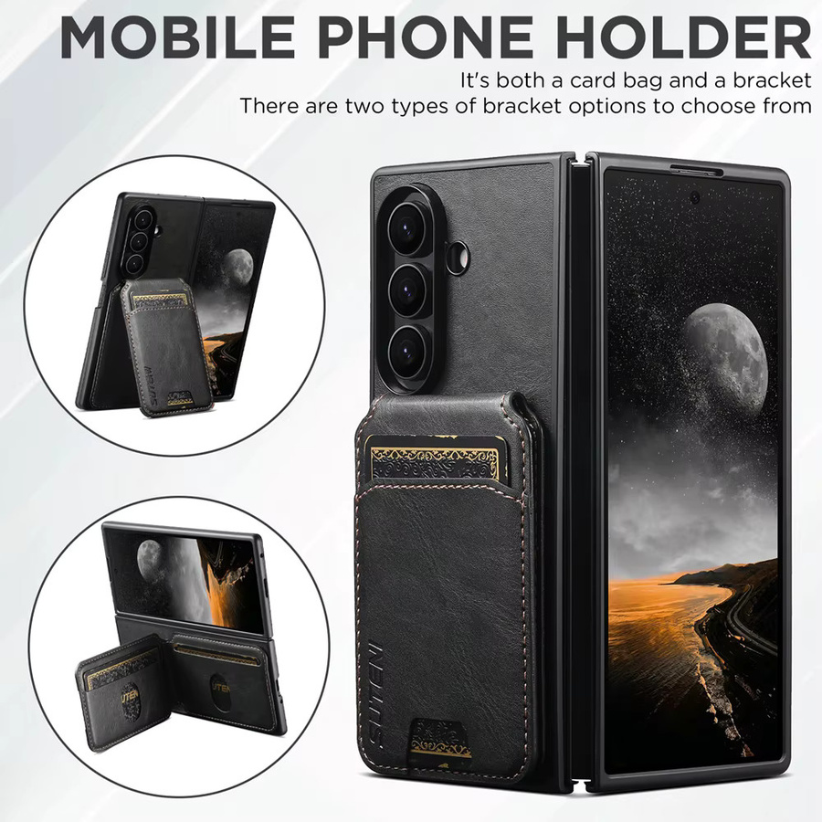 Leder-Schutzhülle für Samsung Galaxy Z Fold 7, 6 und 5 in Schwarz mit Kartenfächern und Ständerfunktion - Bild 4