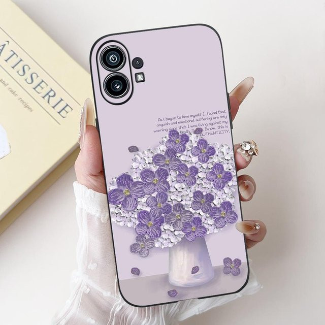 Silikon Handyhülle mit Cartoon Katze und Blumen für Nothing Phone 1 in Purple - Bild 1