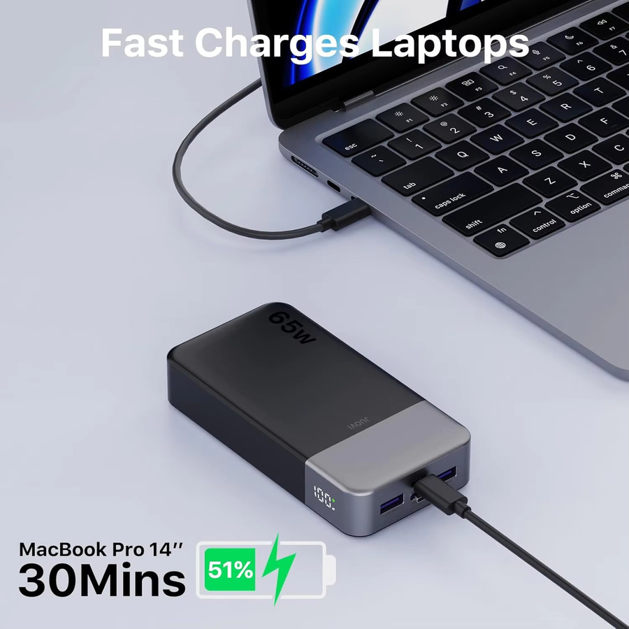 JUOVI Tragbare Powerbank 20000mAh mit 65W Schnellladung und USB-C in Pink - Bild 5