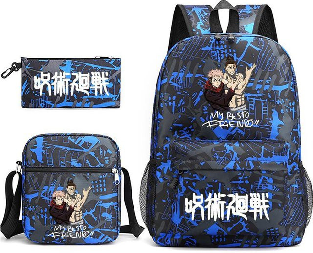 3-teiliges Schulrucksack-Set in Blau aus Oxford-Stoff mit Schultasche, Schultergurt und Federmäppchen - Bild 1