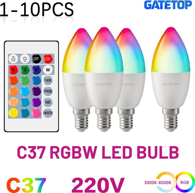 RGB LED Kerzenbirne E14 mit Fernbedienung, 6W, dimmbar, Mehrfarbig - Bild 1