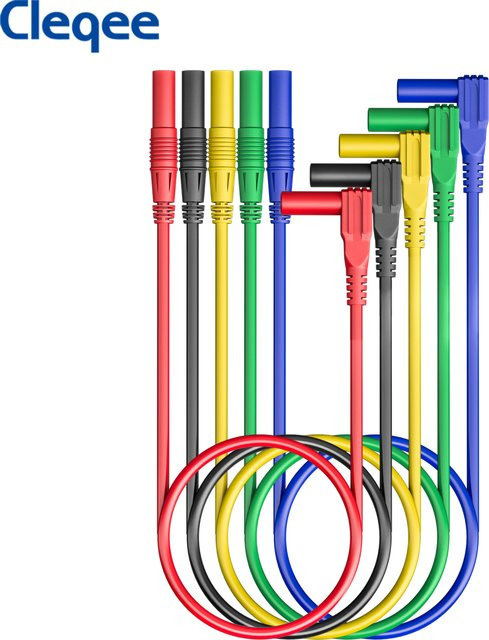Cleqee P70031A Multimeter-Prüfleitungen mit 4mm Bananenstecker, gerade zu Winkelstecker, weiches Kabel, multicolour - Bild 1